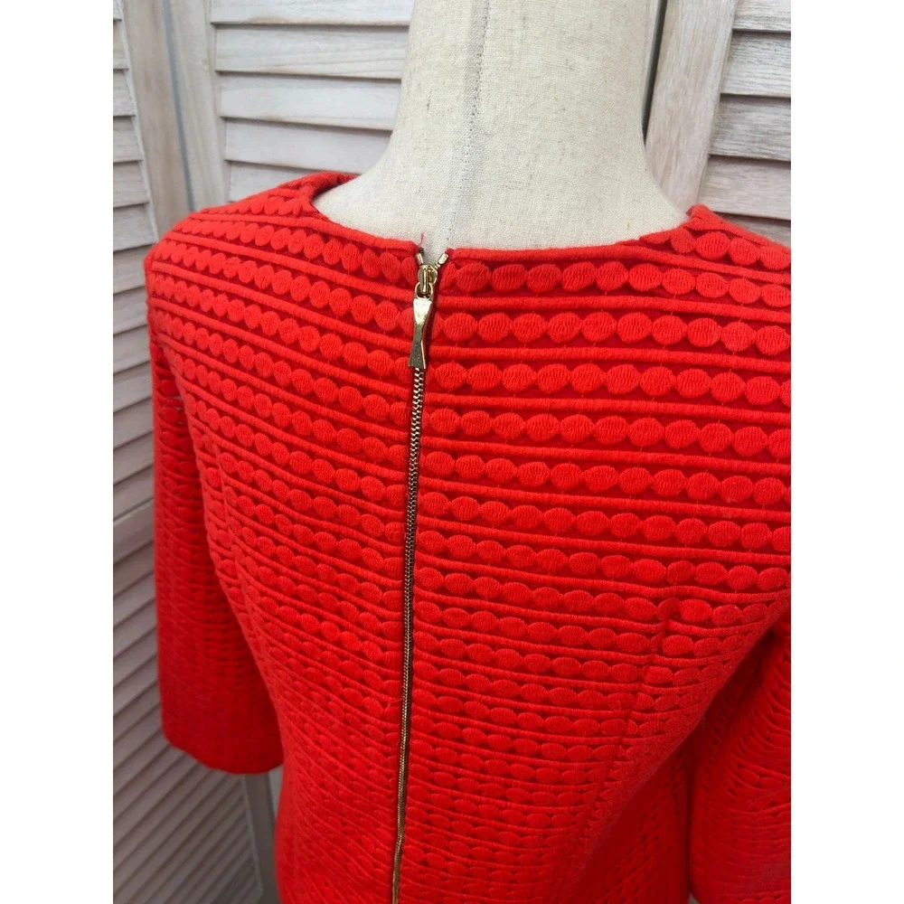 Kate Spade Shift Dress 8 Orange Textured Eyelet Mod Preppy Workwear